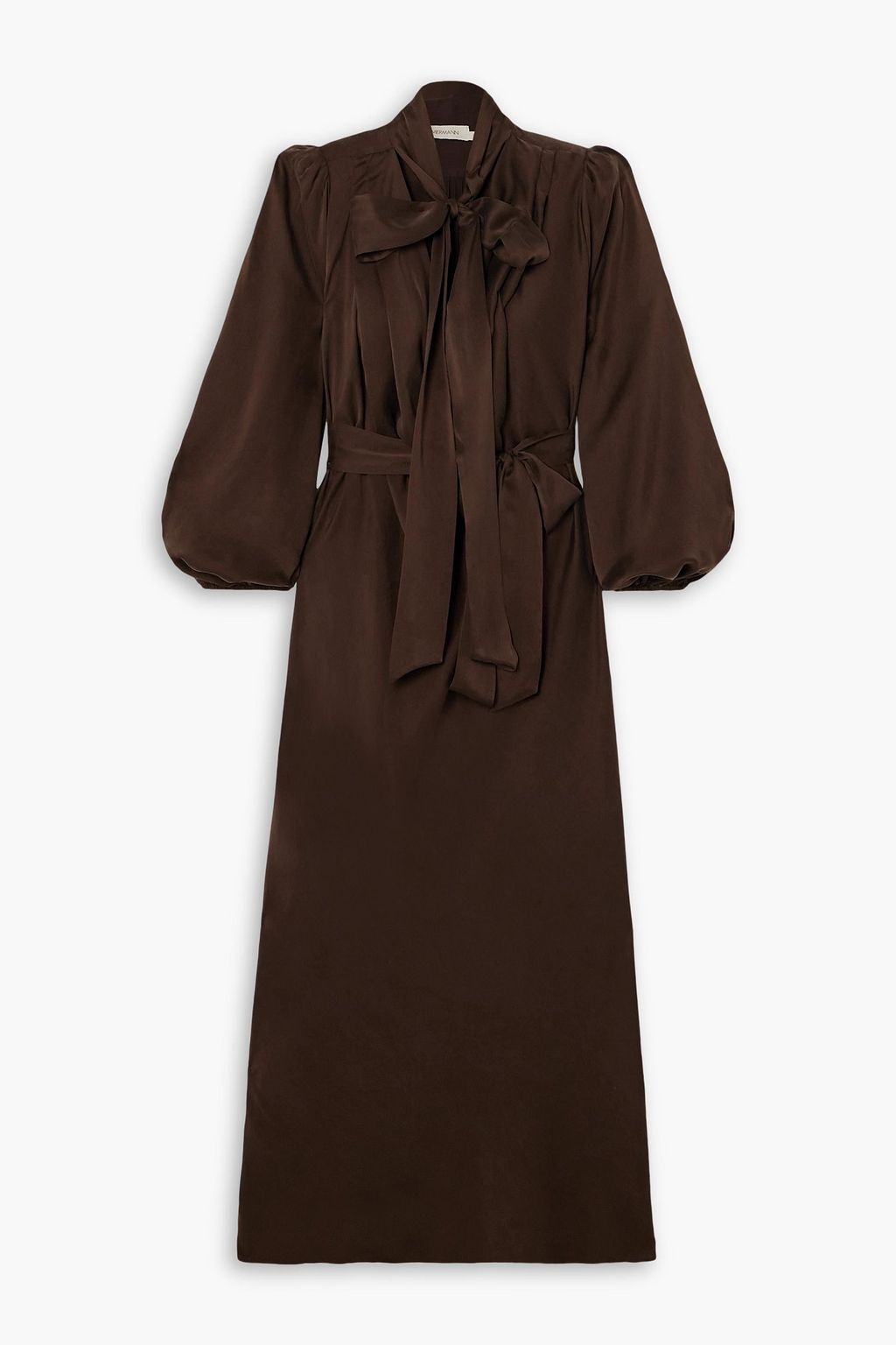 ZIMMERMANN Billow pussy bow belted silk satin midi dress THE OUTNET