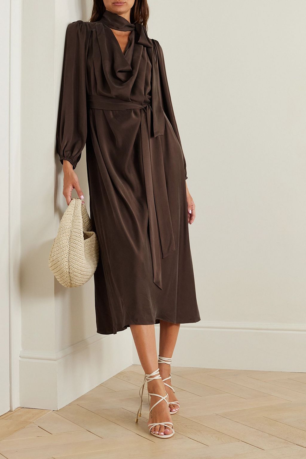 ZIMMERMANN Pussy-bow silk-satin midi dress