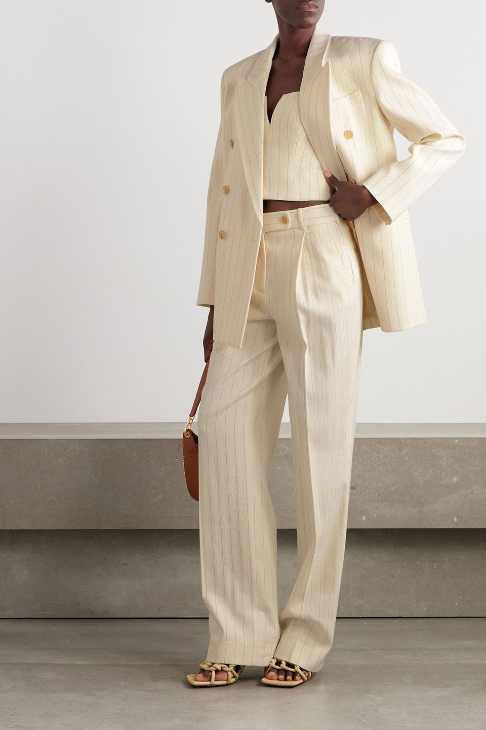 Zimmermann Luminosity Oversized Double-breasted Pinstriped Wool And Cotton-blend Blazer In Creme
