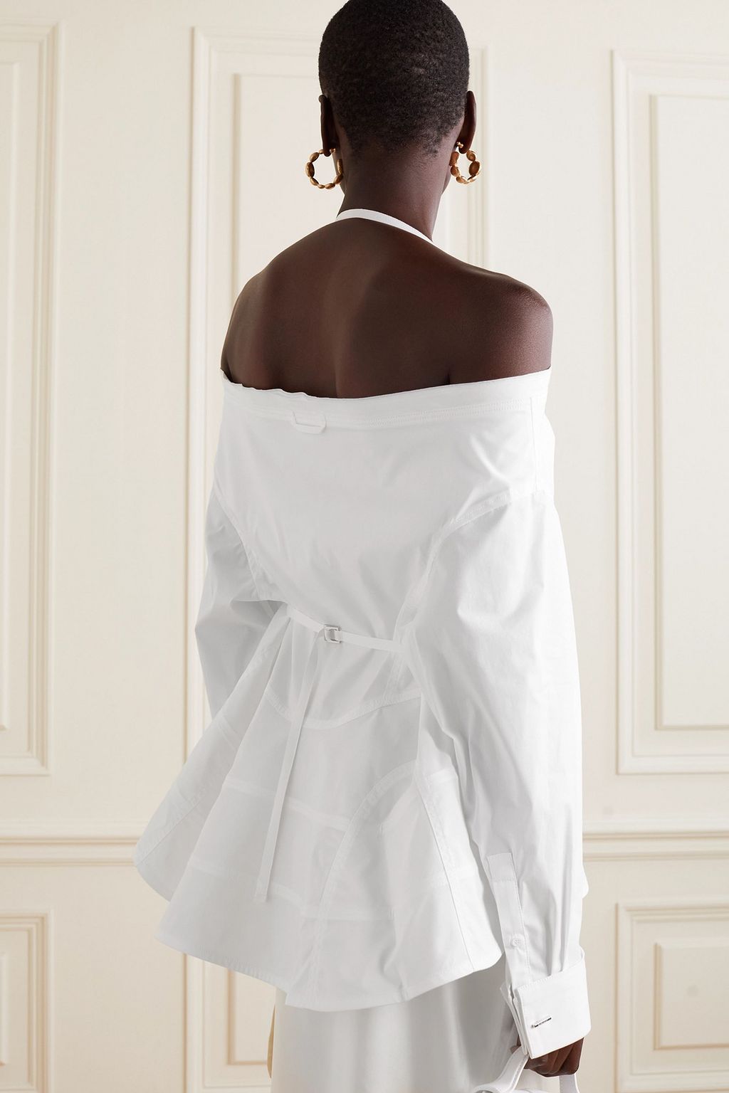 JACQUEMUS Peplo off-the-shoulder stretch-cotton poplin shirt