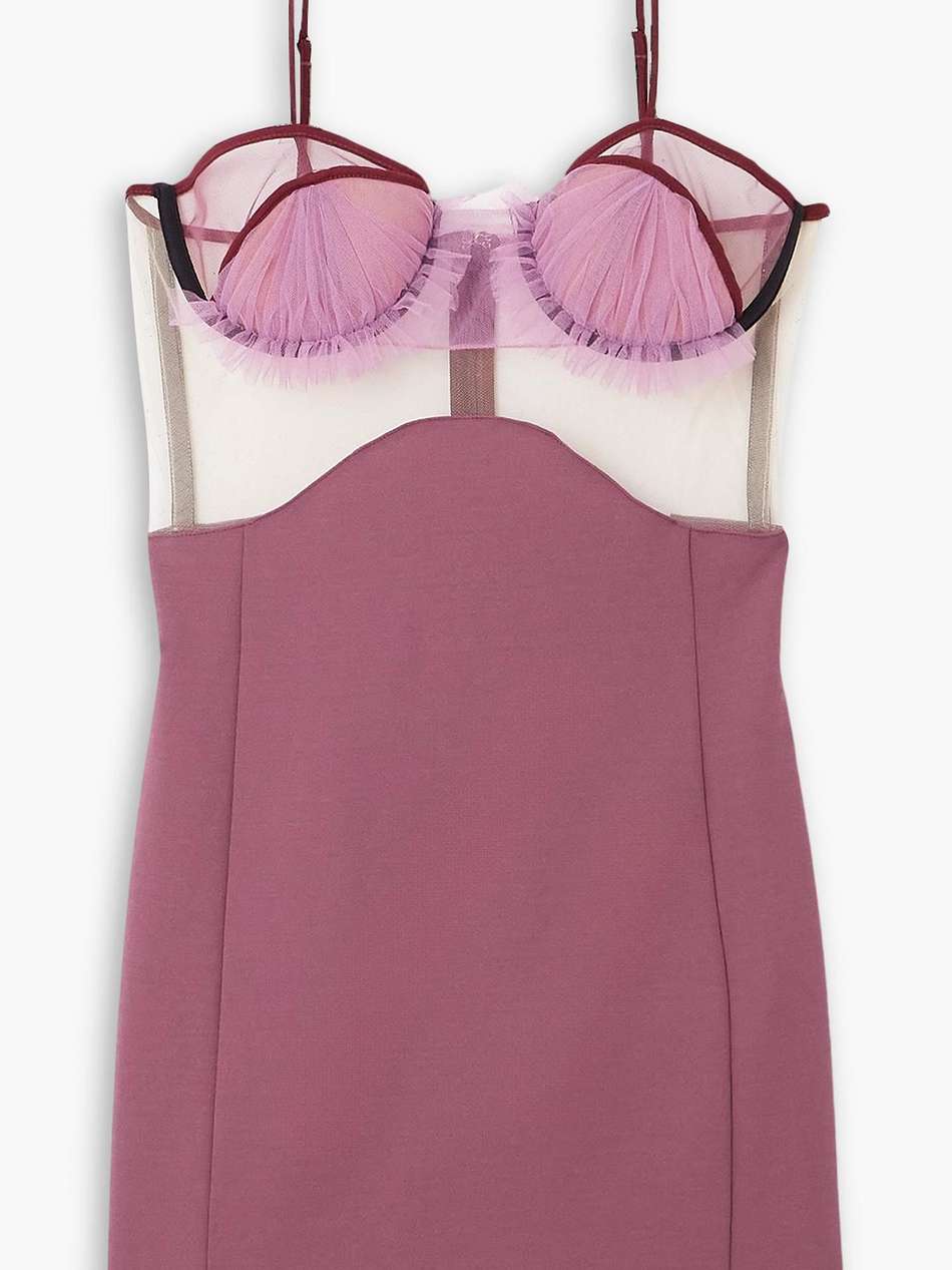gathered tulle-trimmed stretch-crepe mini dress