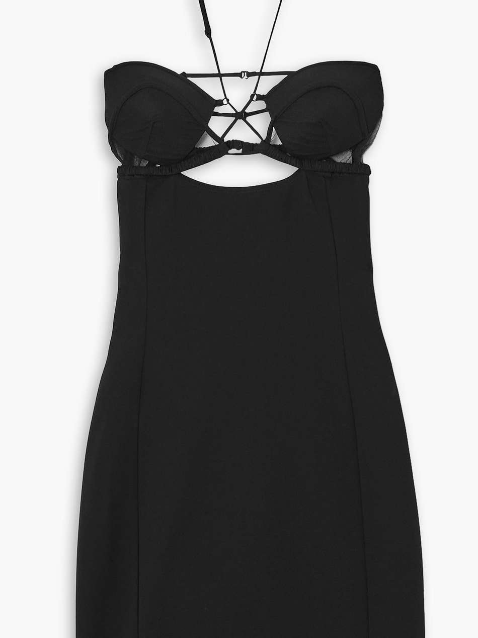 hilma stretch-tulle trimmed ponte halterneck mini dress