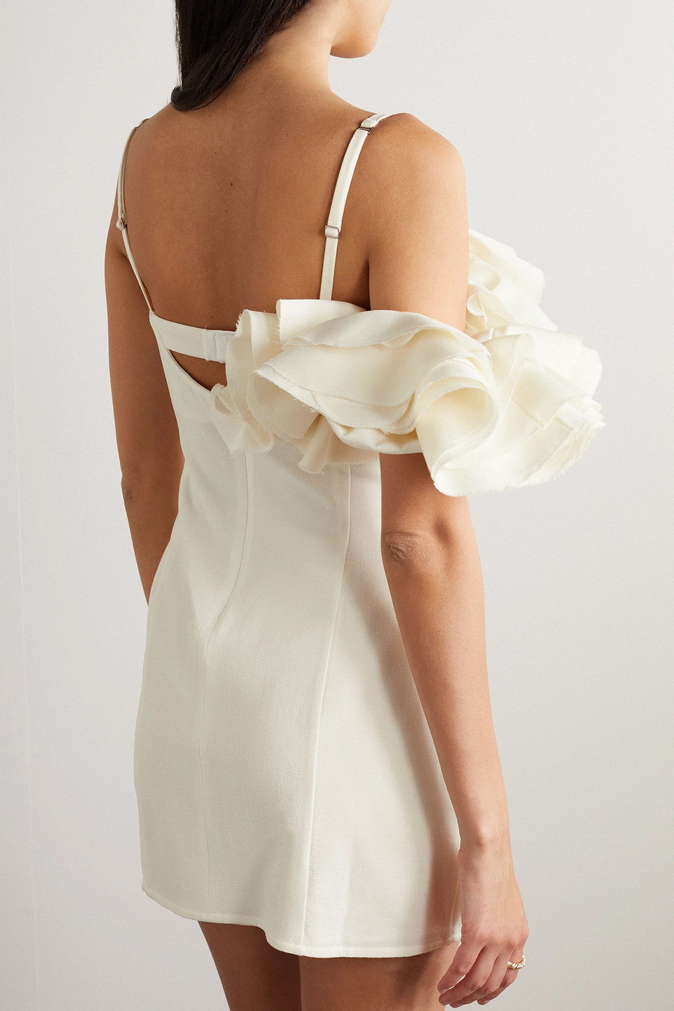 Jacquemus Duna Ruffled Grain De Poudre-trimmed Wool-blend Mini Dress In Ivory