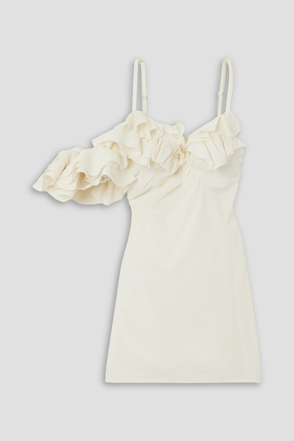Jacquemus Duna Ruffled Grain De Poudre-trimmed Wool-blend Mini Dress In Ivory