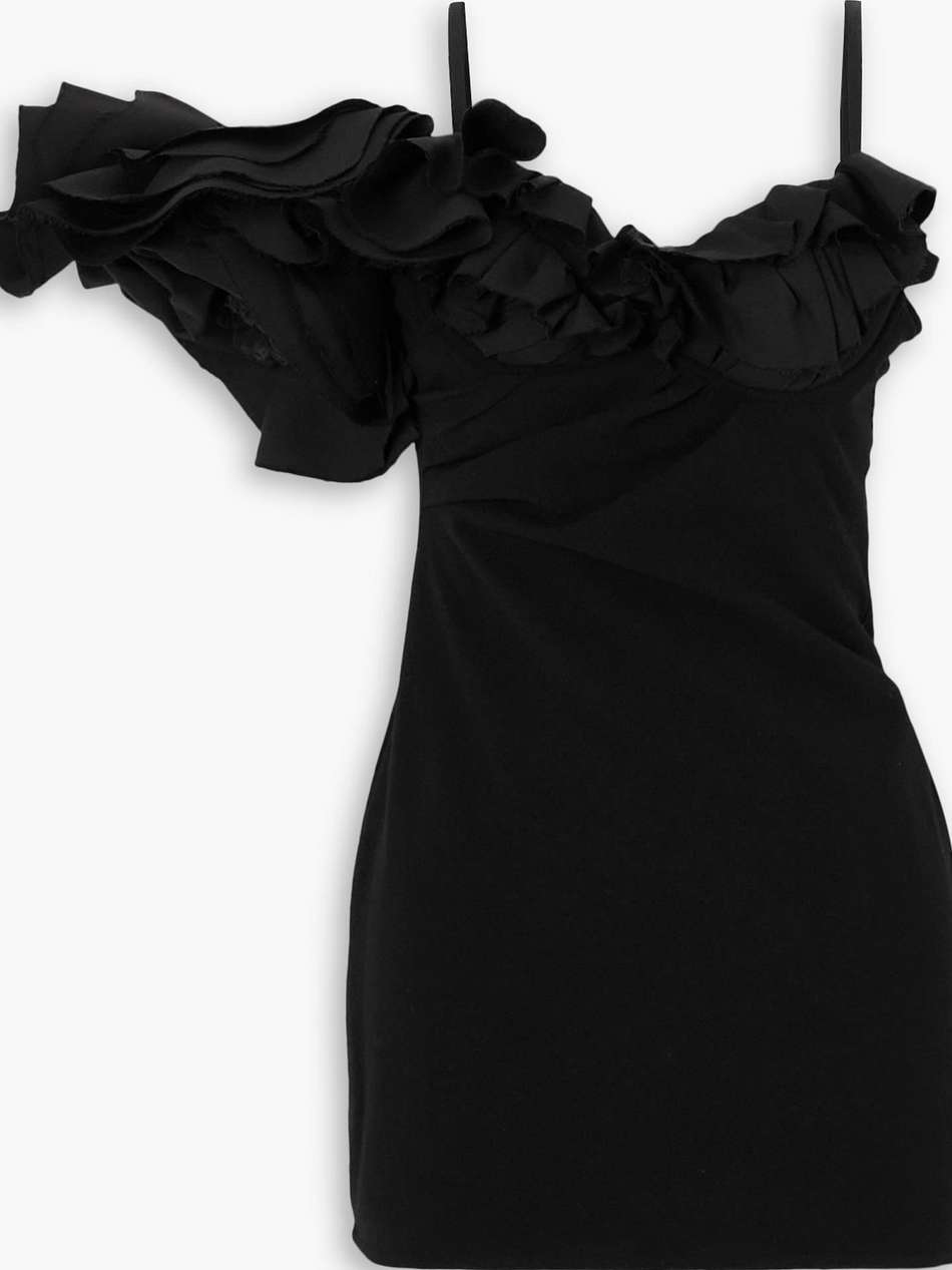 duna ruffled grain de poudre-trimmed wool-blend mini dress