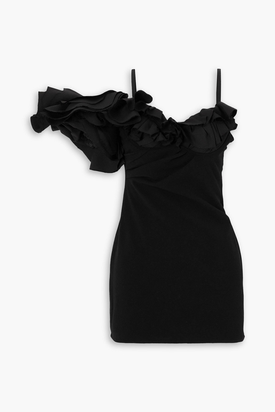 Jacquemus Ruffle Sleeve Detail Mini Dress In Black