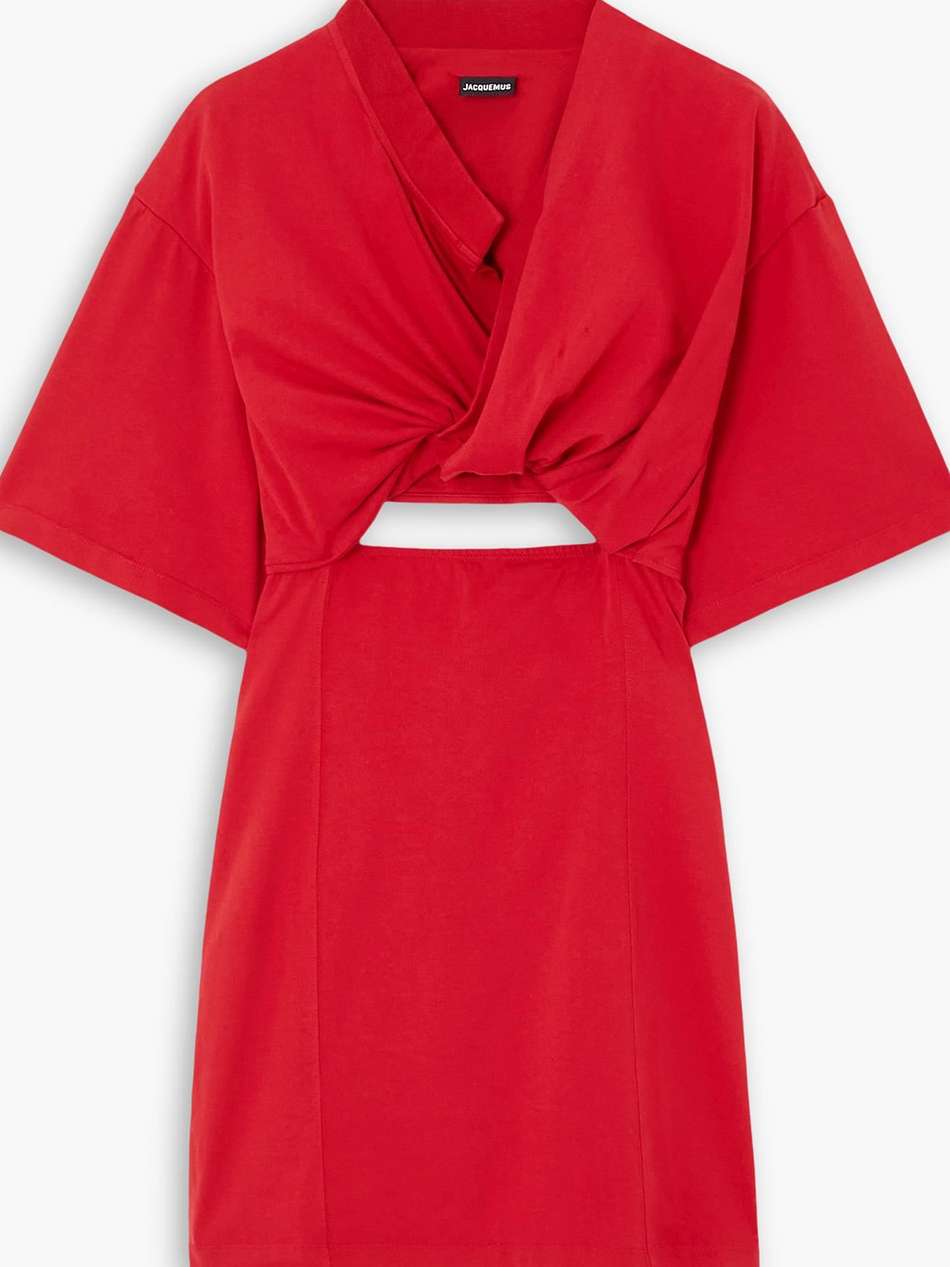 bahia twist-front cutout cotton mini dress