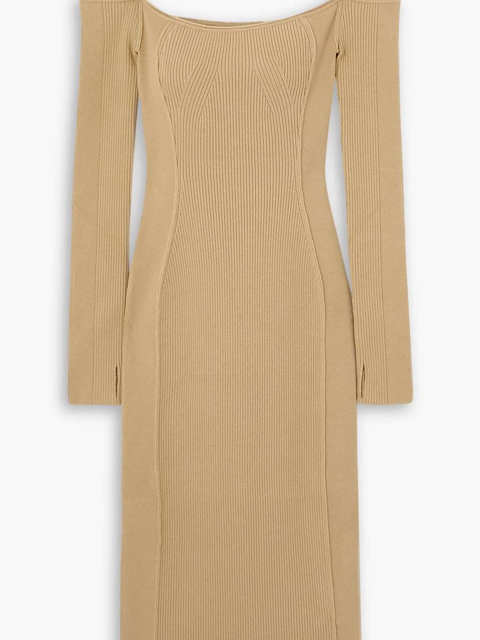 sierra embellished ribbed-knit midi dress