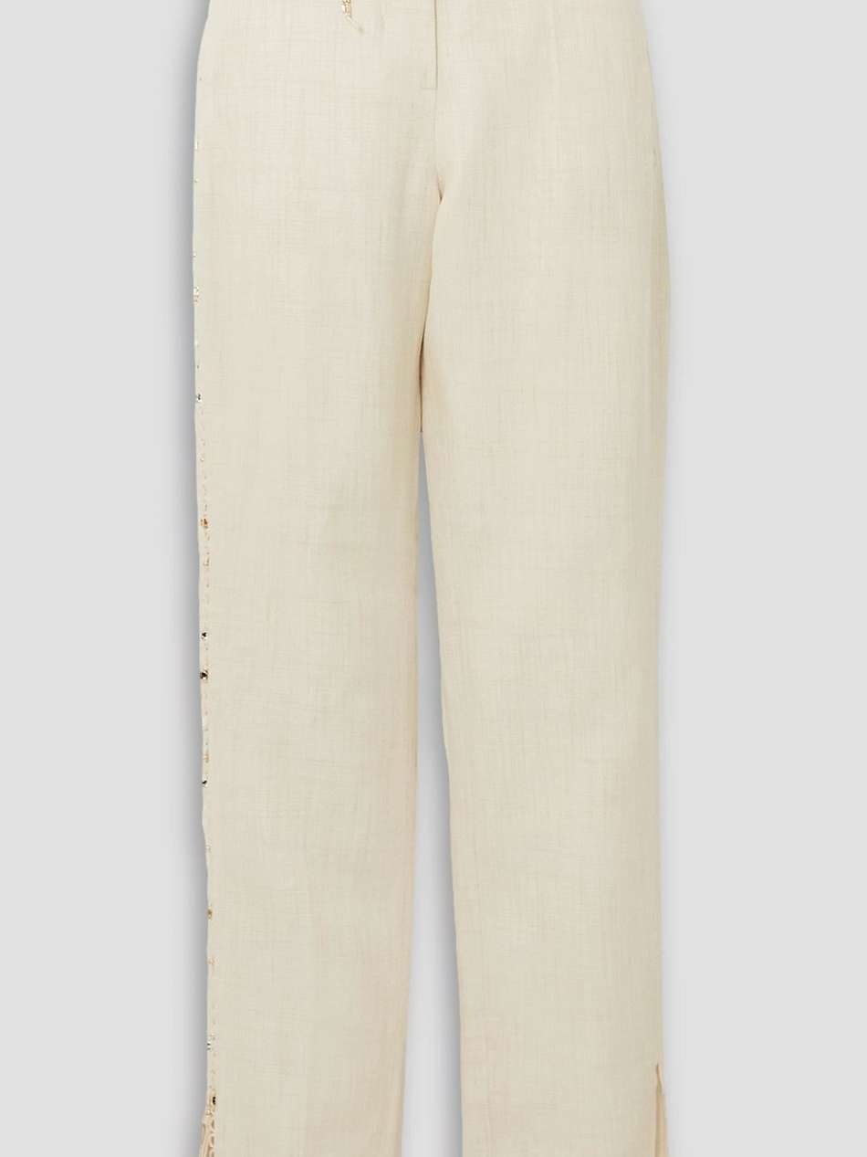 lace-up linen-blend straight-leg pants