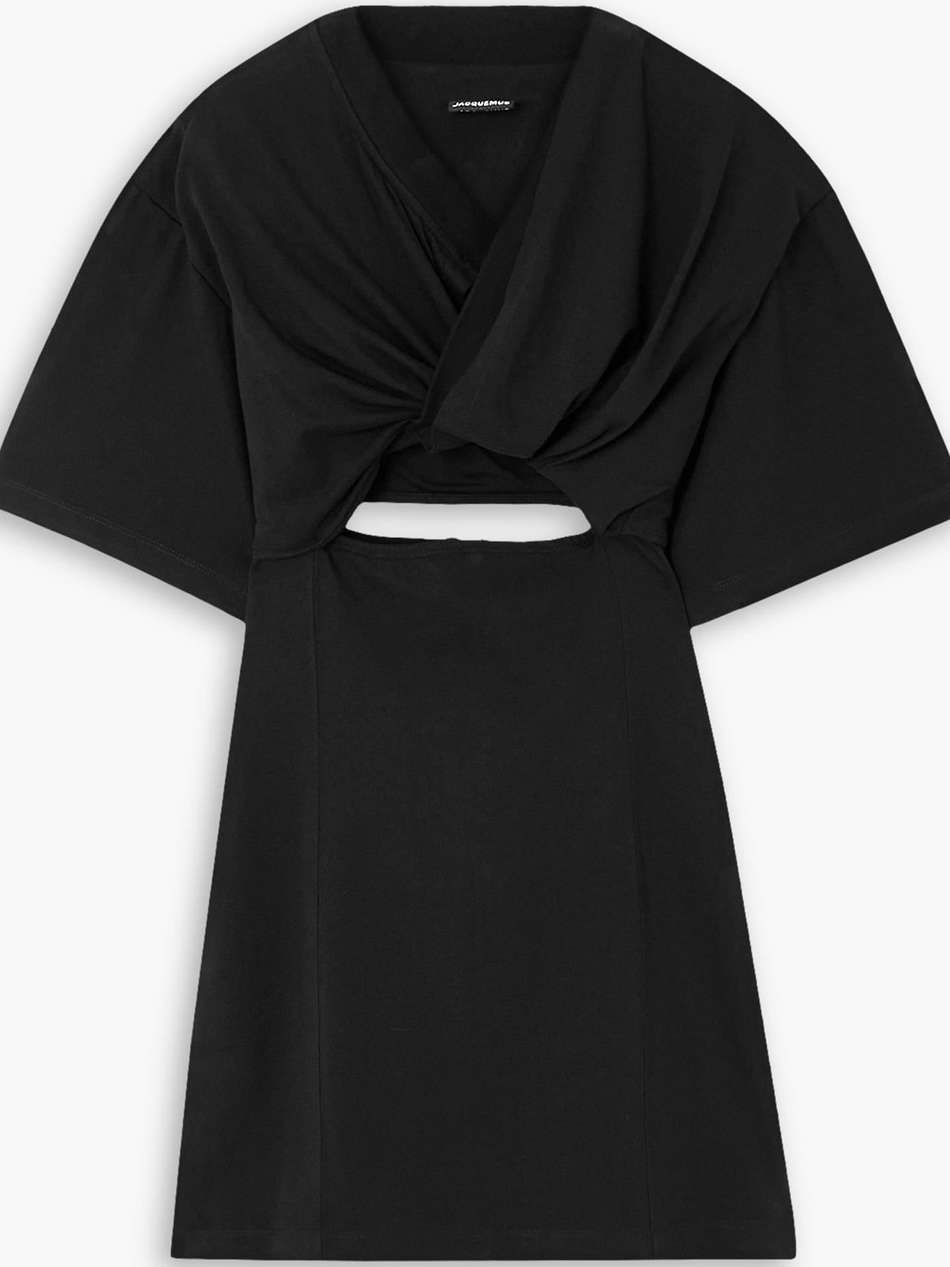 bahia twist-front cutout cotton-twill mini dress