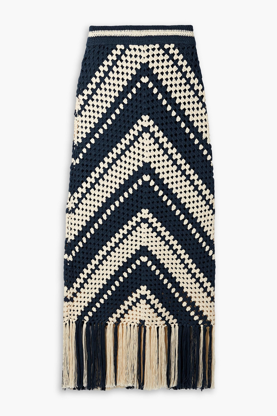 Chintz fringed crocheted cotton midi skirt