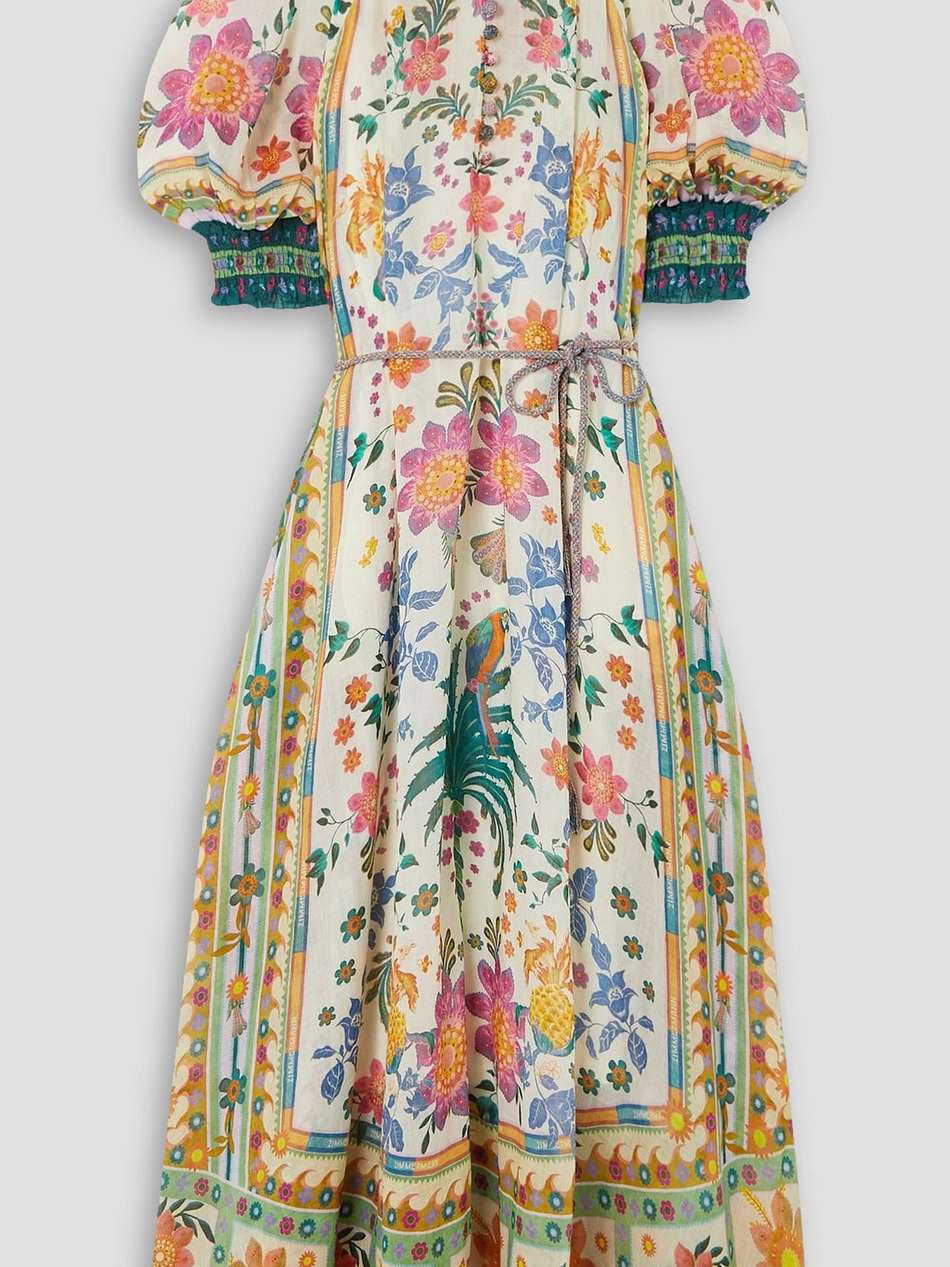 ginger swing belted floral-print ramie-voile maxi dress
