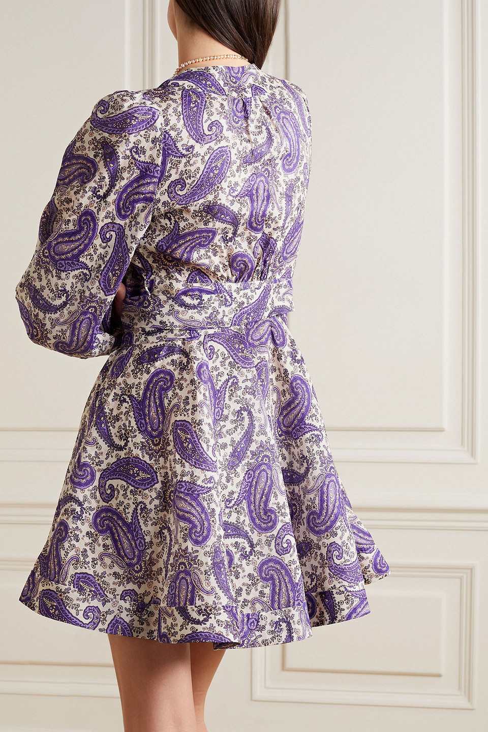 Shop Zimmermann Devi Paisley-print Linen Mini Wrap Dress In Indigo