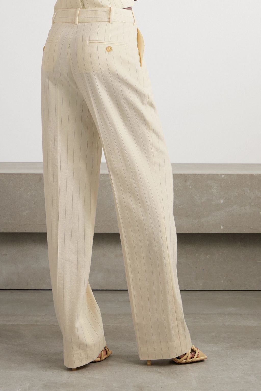 ZIMMERMANN Pleated pinstriped herringbone wool and cotton-blend wide-leg pants