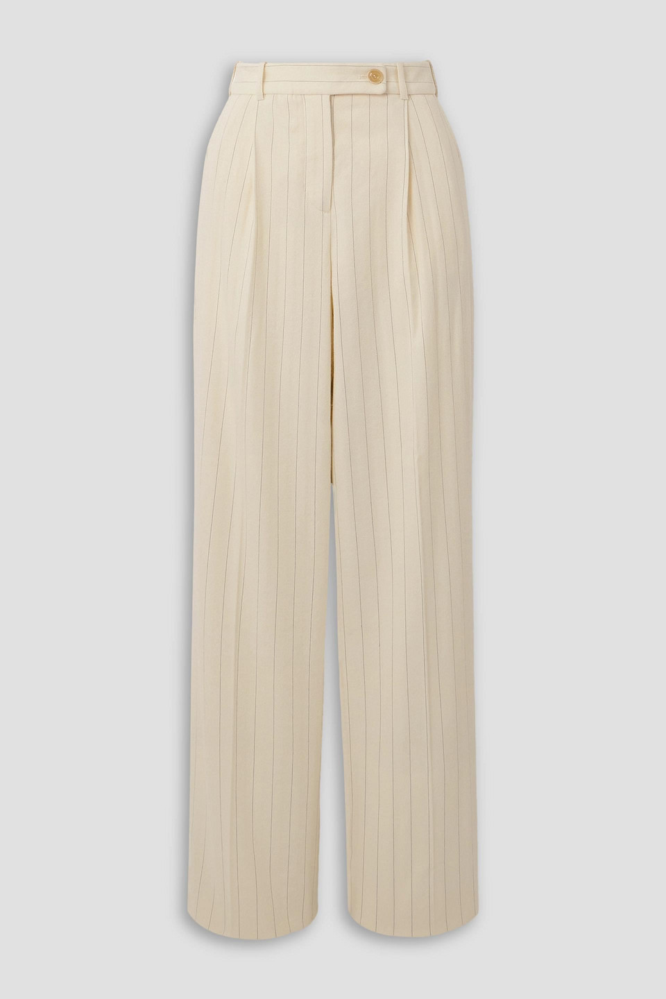 Zimmermann Pleated Pinstriped Herringbone Wool And Cotton-blend Wide-leg Pants In Cream