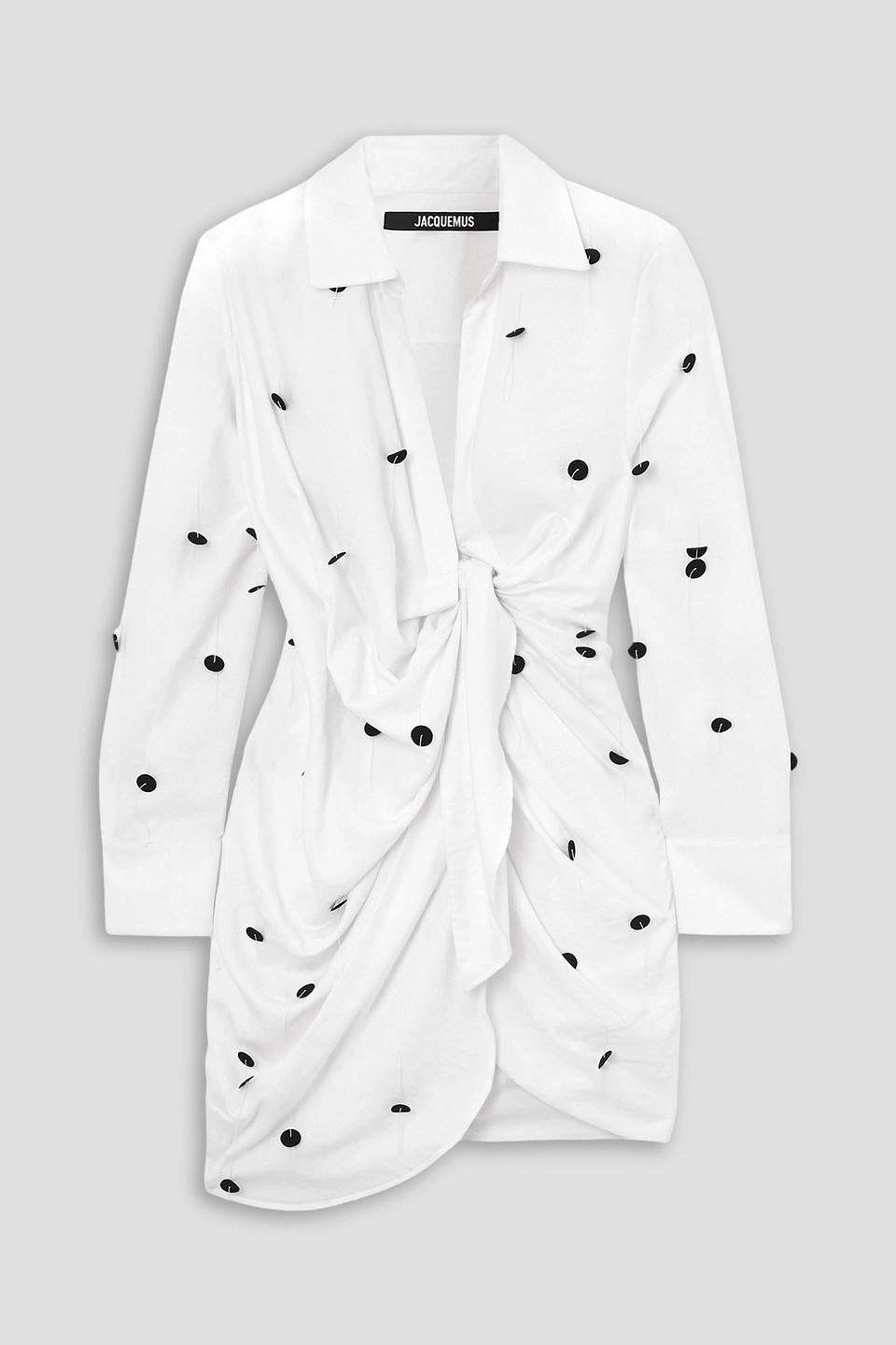 JACQUEMUS BAHIA BRODÉE TWIST-FRONT EMBELLISHED TWILL MINI DRESS