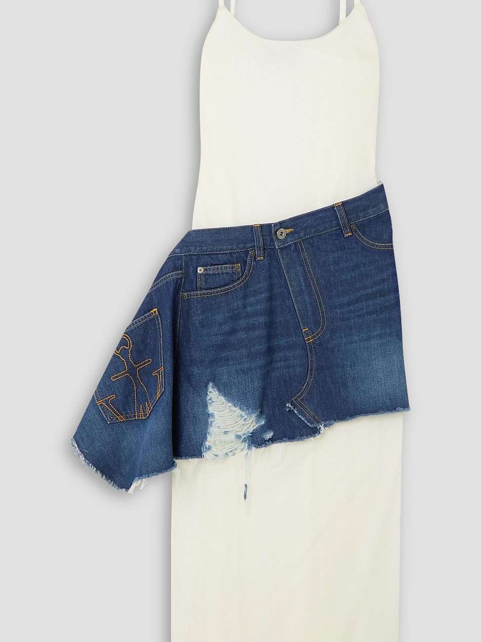 deconstructed asymmetric cotton-jersey and denim maxi dress