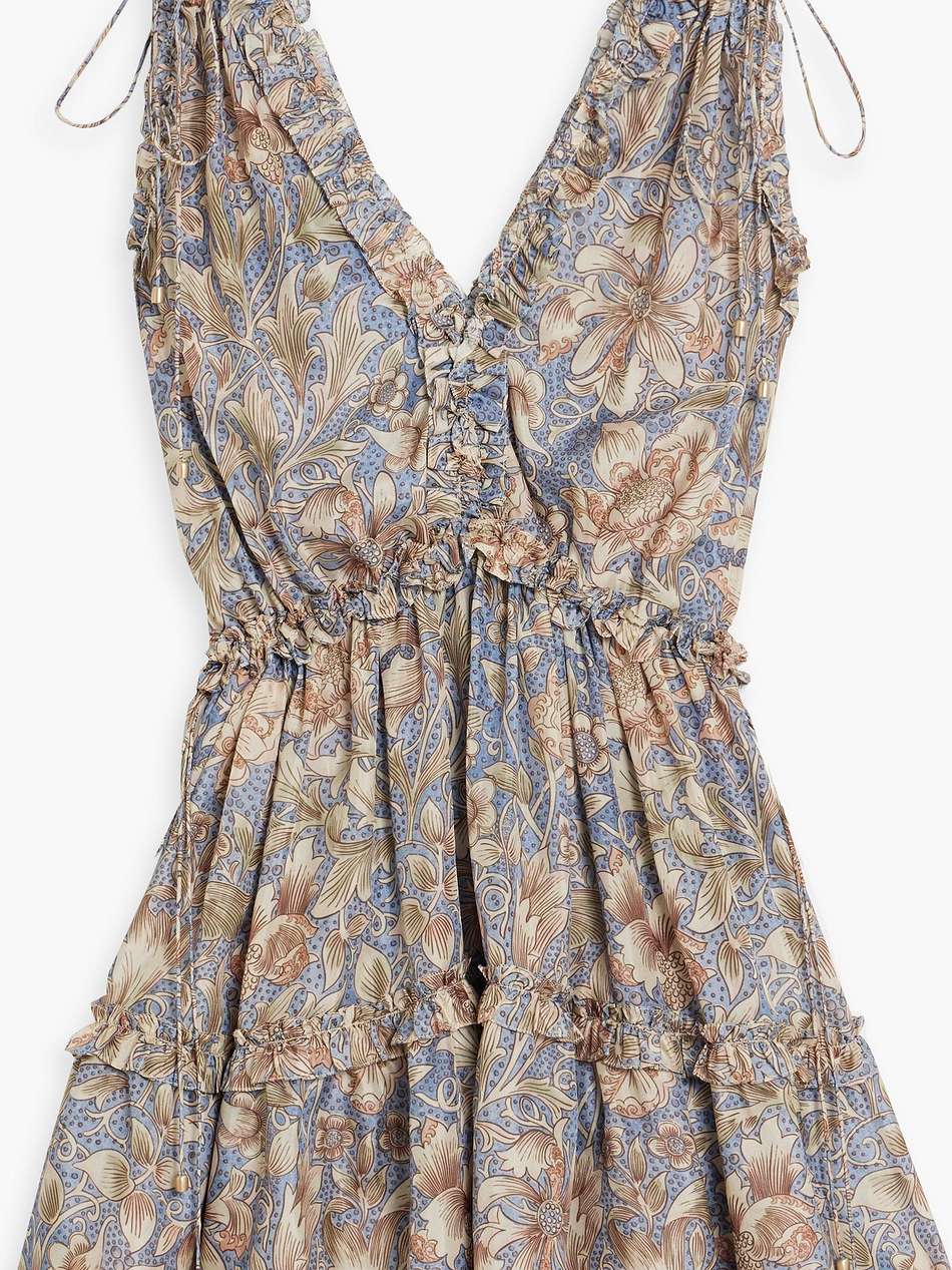 chintz ruffled tiered floral-print silk mini dress