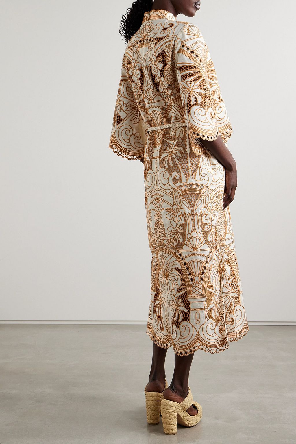 ZIMMERMANN Ginger belted embroidered broderie anglaise linen midi dress