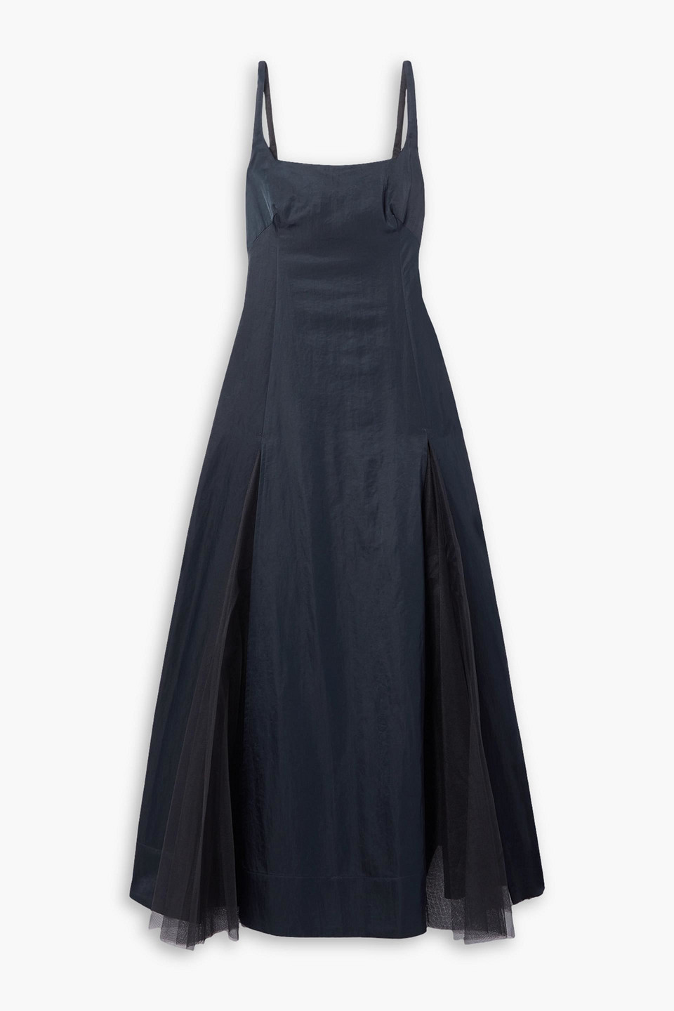 Molly Goddard Odell Tulle-paneled Taffeta Maxi Dress In Midnight Blue