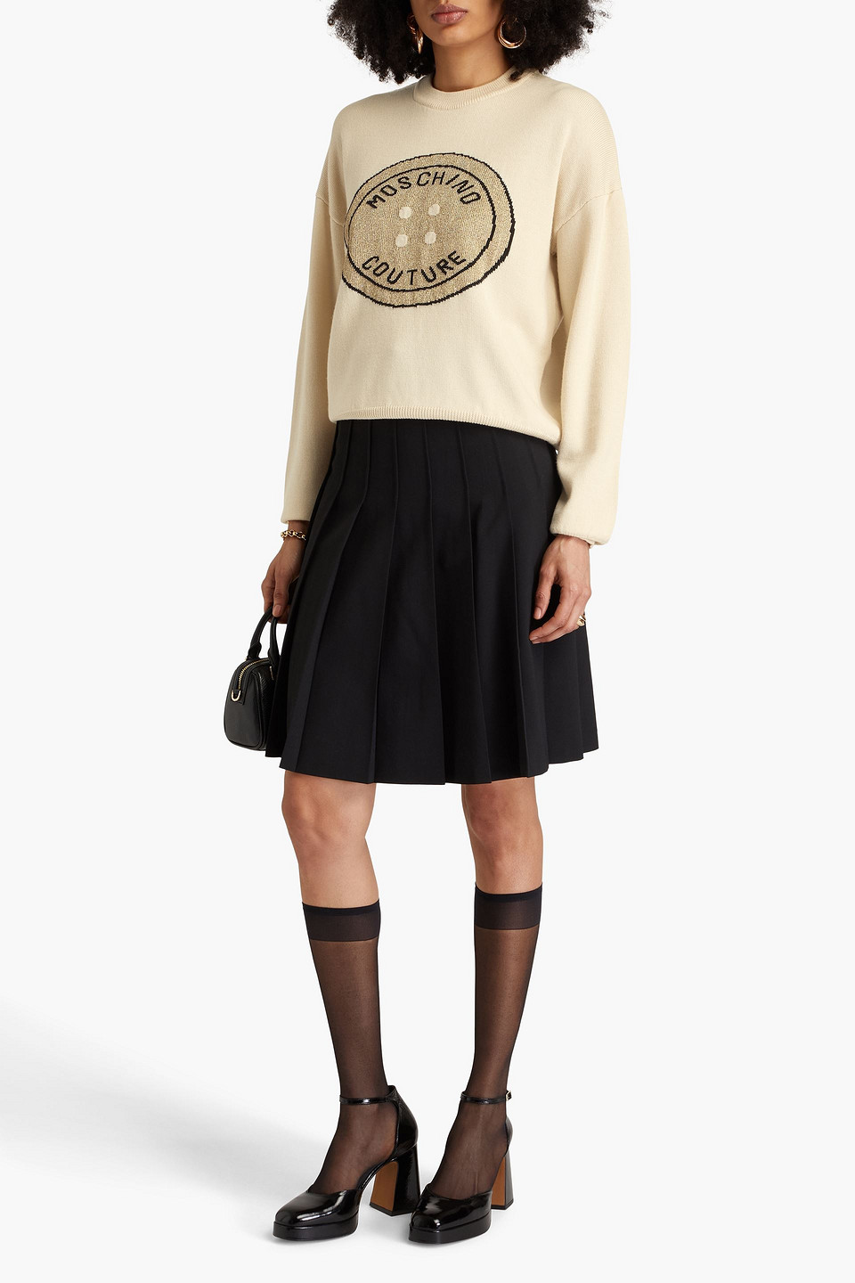 Moschino Metallic Intarsia Wool Sweater In Beige