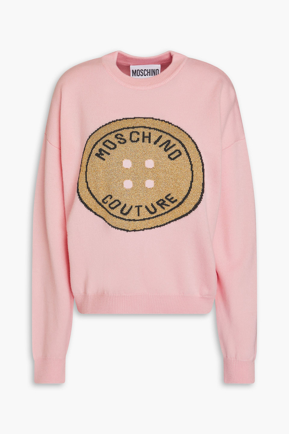 Moschino Metallic Intarsia Wool Sweater In Baby Pink