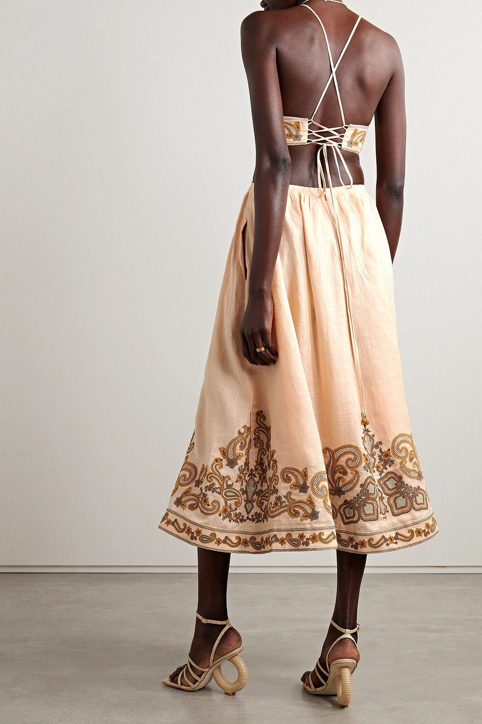 Zimmermann Devi Linen Midi Dress In Pastellorange