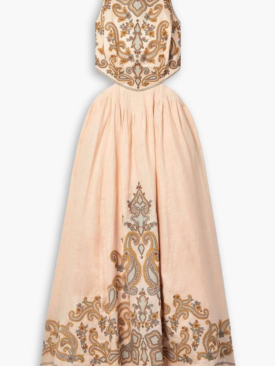 devi cutout embroidered linen midi dress