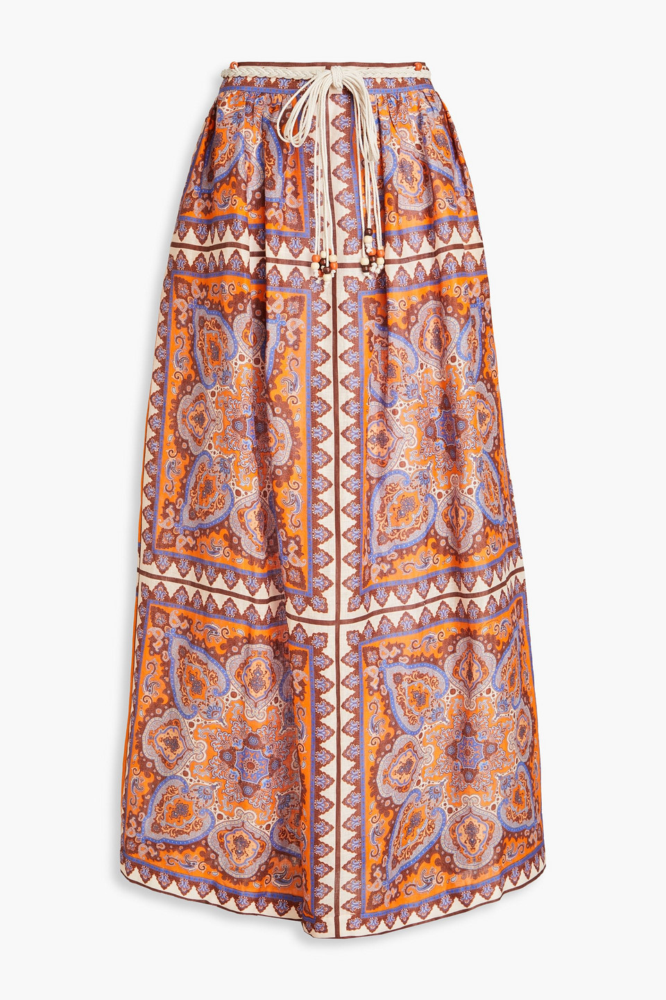 Paisley-print linen maxi skirt