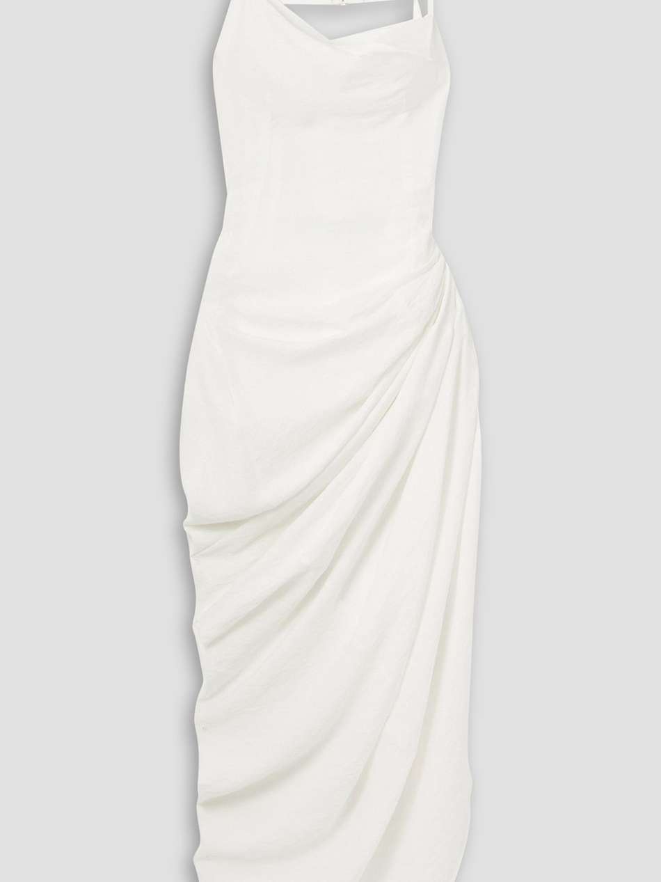 saudade asymmetric draped twill dress