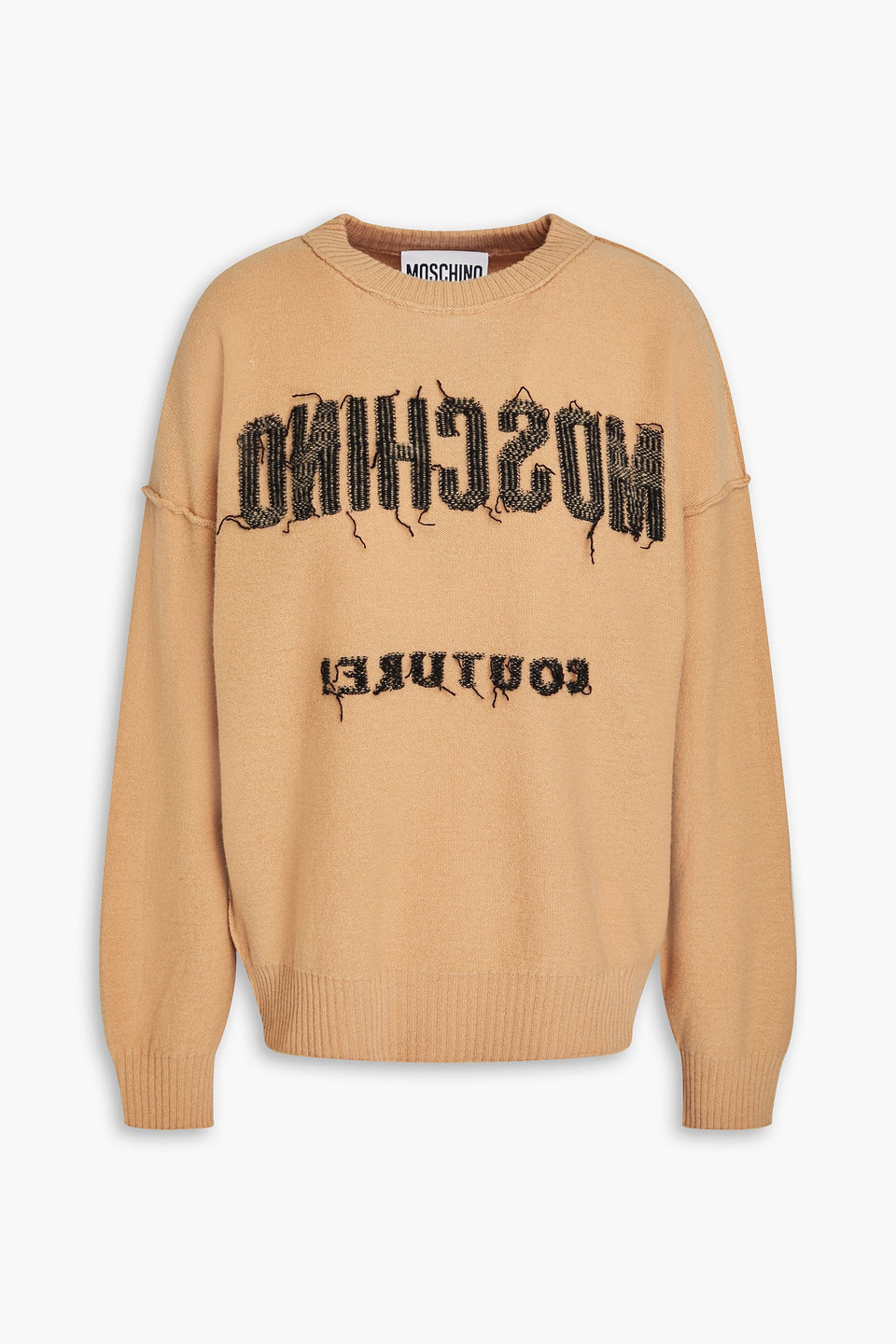 Moschino Logo-jacquard Wool Sweater In Camel