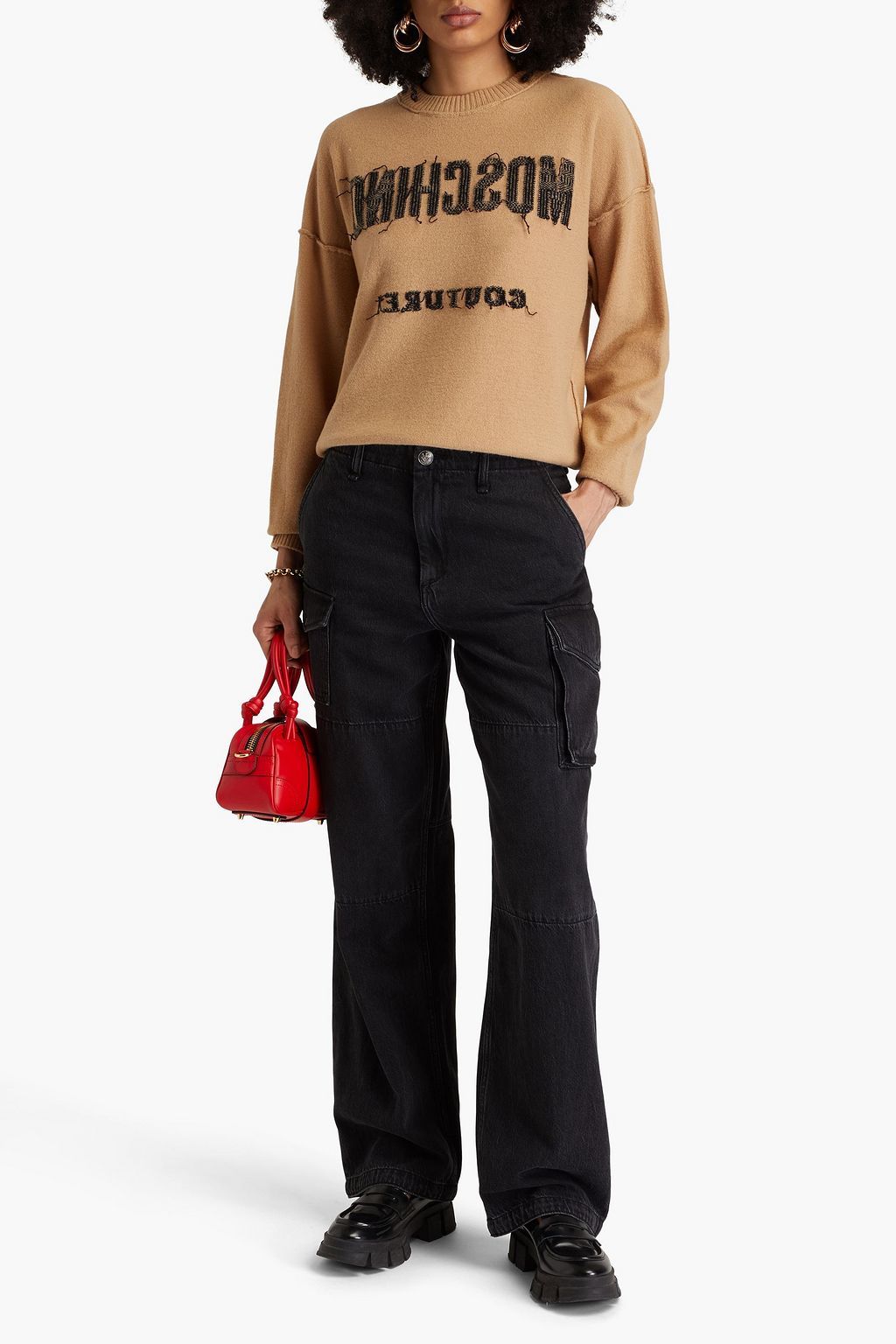 MOSCHINO كنزة رياضية من الجاكار الصوفي مزودة بشعار العلامة