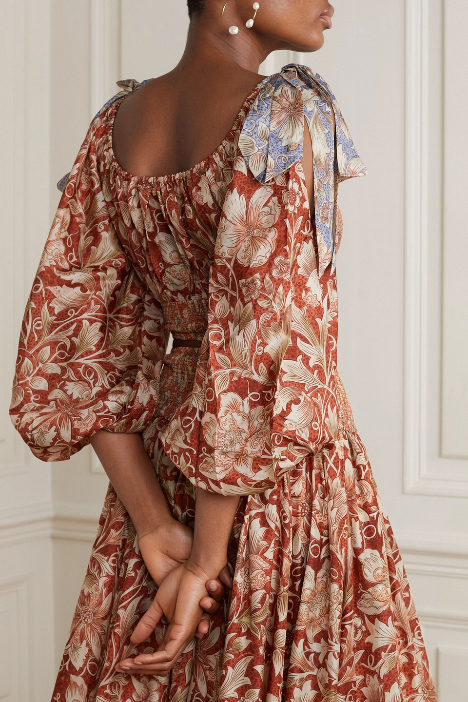 Shop Zimmermann Chintz Cropped Floral-print Silk Crepe De Chine Top In Brick