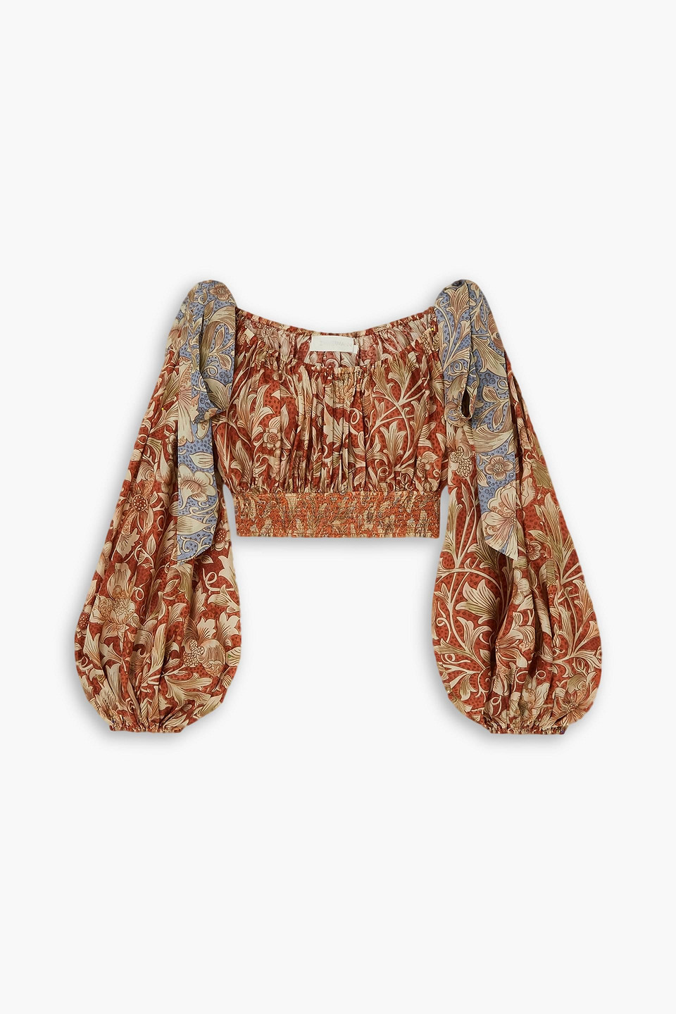 Shop Zimmermann Chintz Cropped Floral-print Silk Crepe De Chine Top In Brick