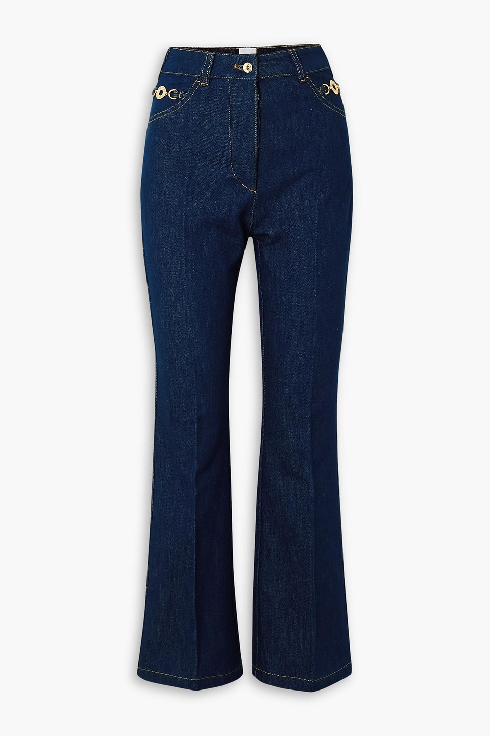 Patou Flared Denim Trousers Featuring Gold-tone Hardware In Blue