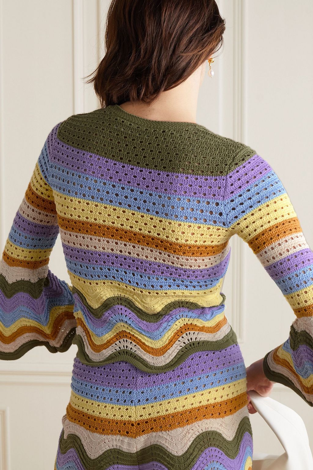 ZIMMERMANN Raie scalloped striped crocheted cotton sweater