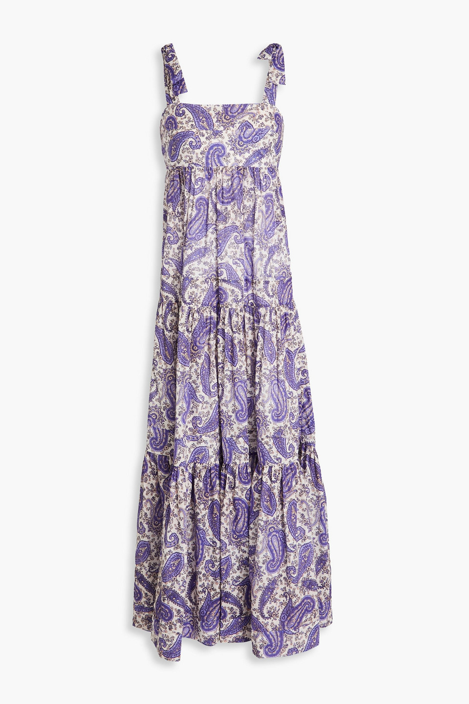 zimmermann - gathered paisley-print cotton midi dress - purple - 3