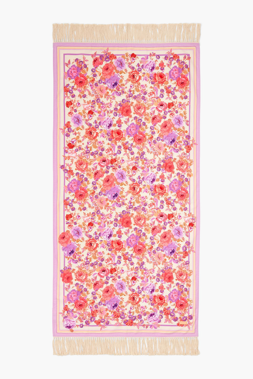 Zimmermann Tasseled Floral-print Cotton Towel In Lilac