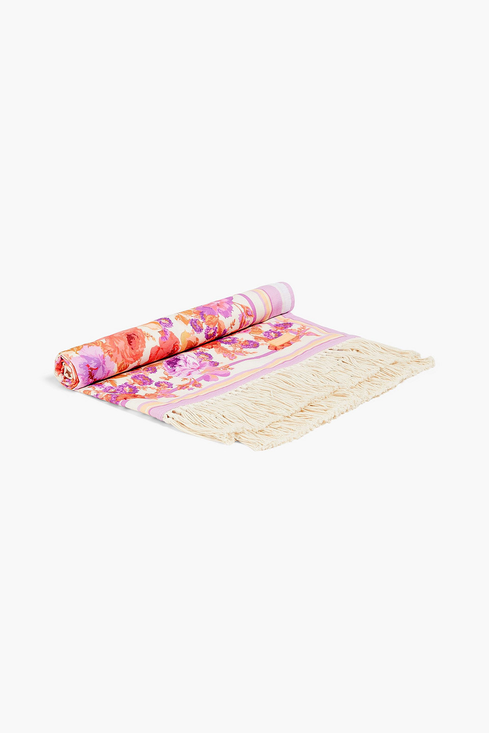 Zimmermann Tasseled Floral-print Cotton Towel In Lilac