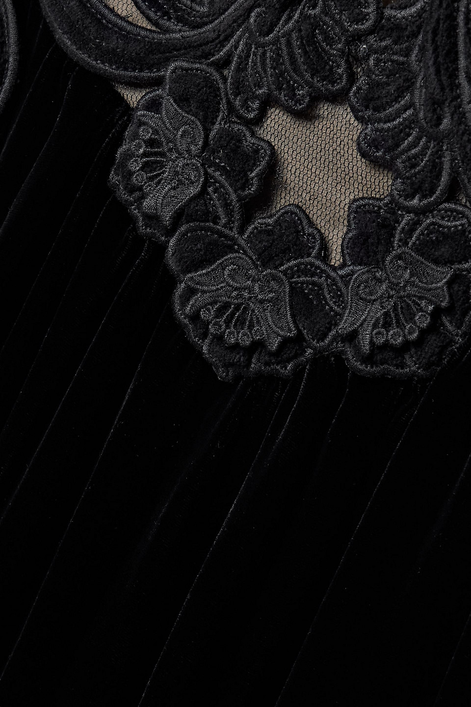 ZIMMERMANN APPLIQUÉD TULLE-TRIMMED VELVET MIDI DRESS