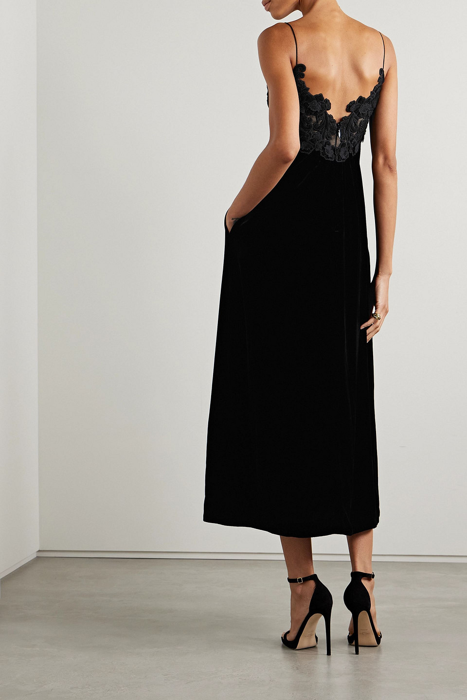 ZIMMERMANN APPLIQUÉD TULLE-TRIMMED VELVET MIDI DRESS