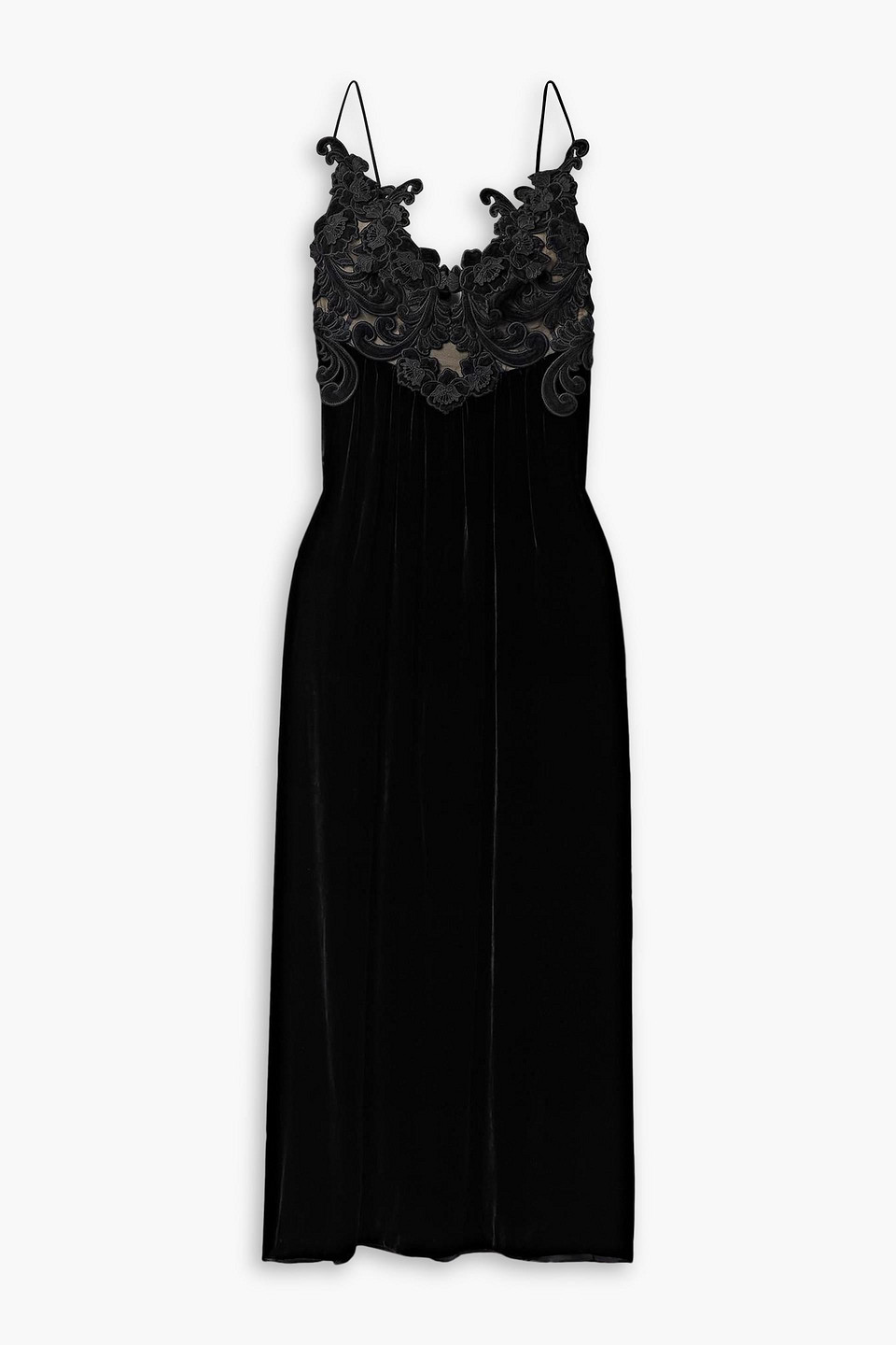 ZIMMERMANN APPLIQUÉD TULLE-TRIMMED VELVET MIDI DRESS