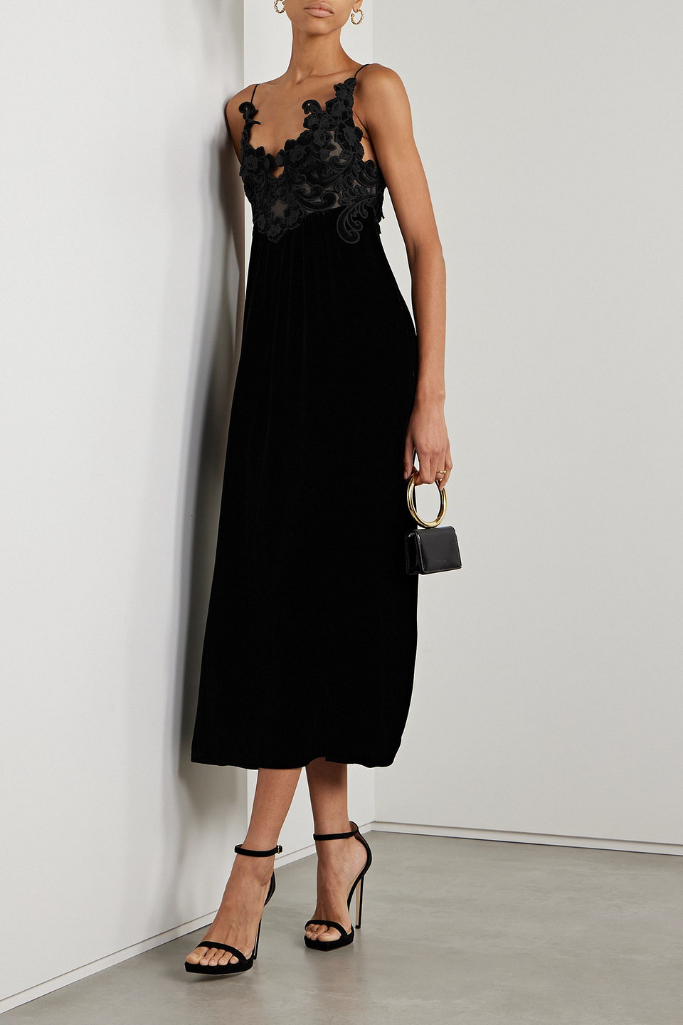 ZIMMERMANN APPLIQUÉD TULLE-TRIMMED VELVET MIDI DRESS