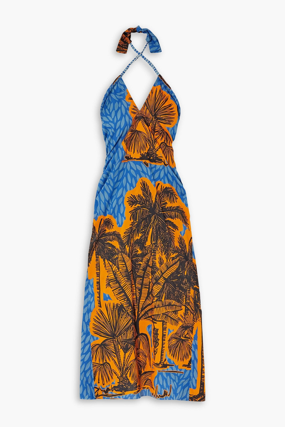 Johanna Ortiz Vida Salvaje Printed Cotton Midi Dress In Azure