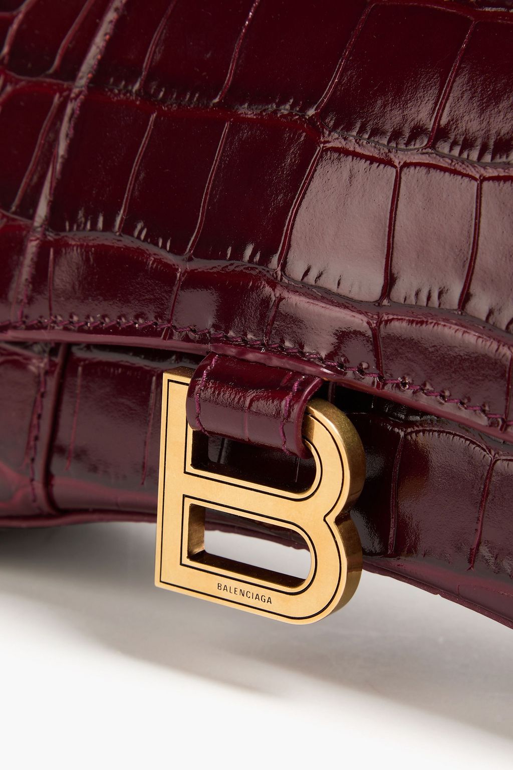 BALENCIAGA Hourglass glossed faux croc-effect leather tote
