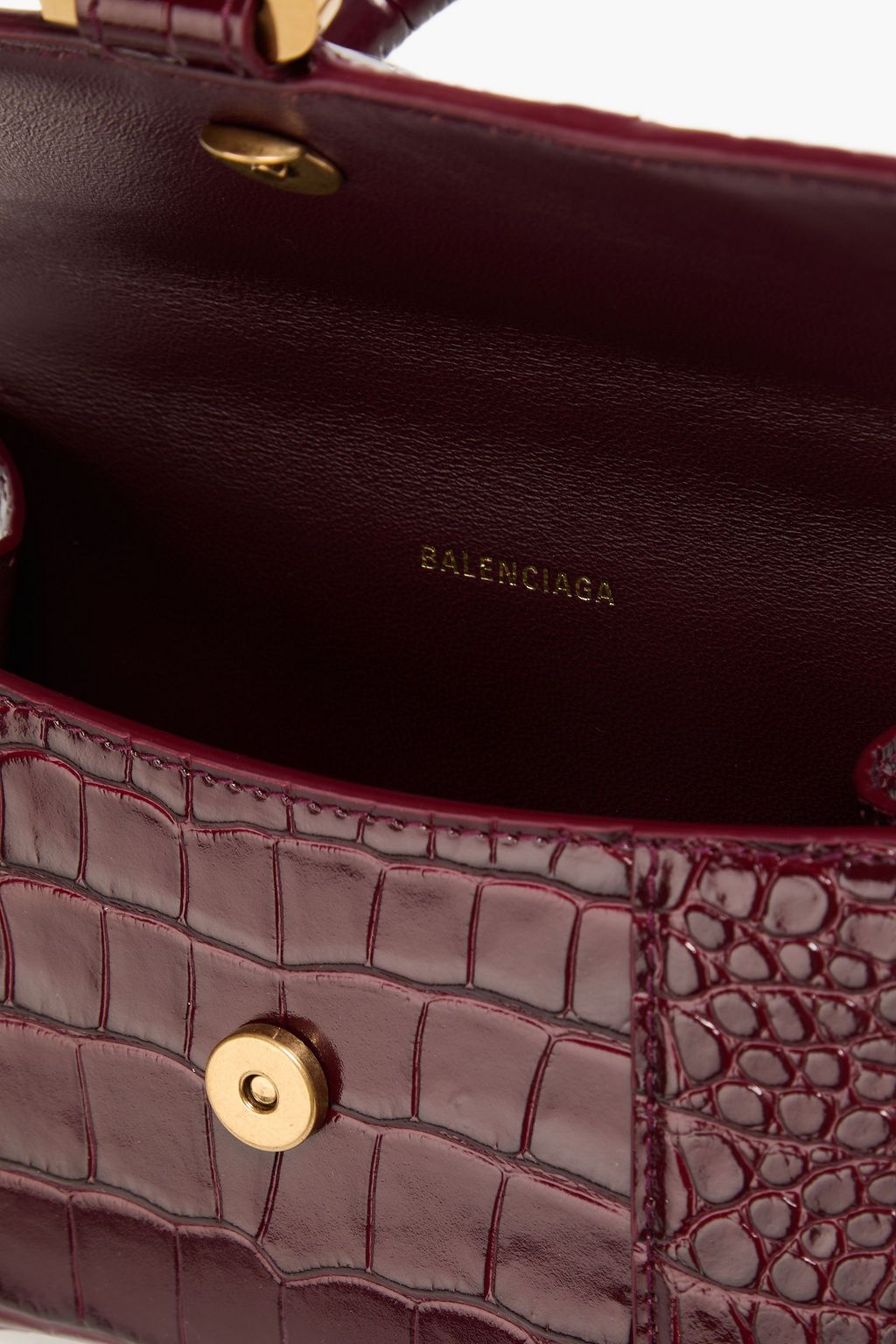 BALENCIAGA Hourglass glossed faux croc-effect leather tote