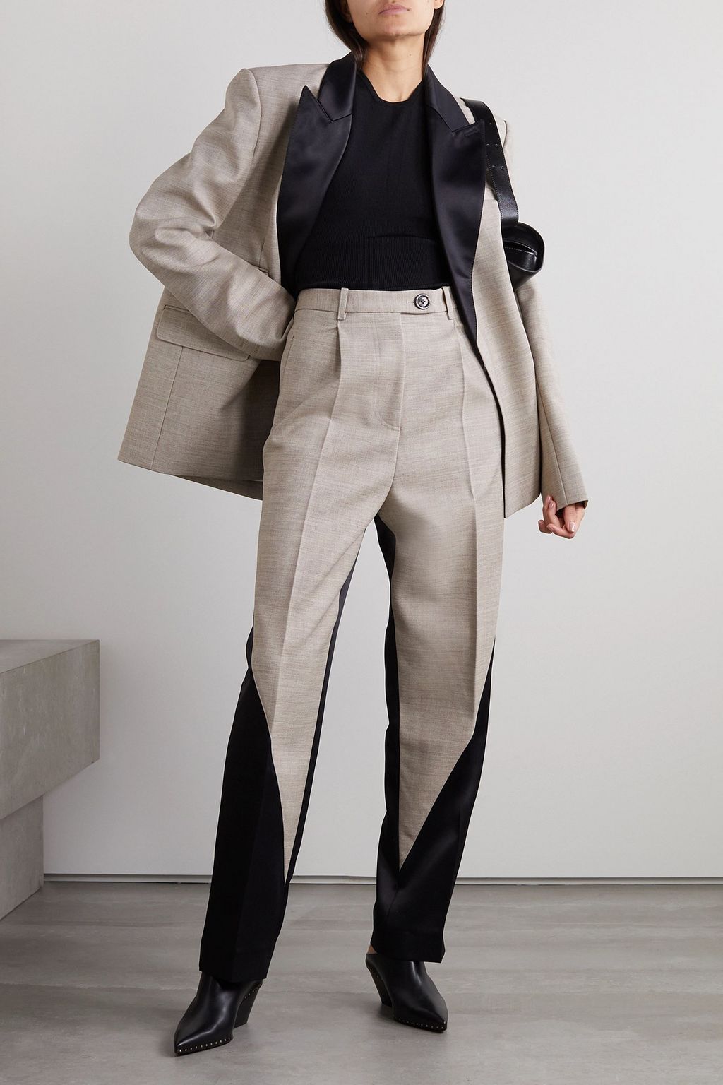 PETER DO Zweifarbige Hose mit geradem Bein aus Canvas und Satin