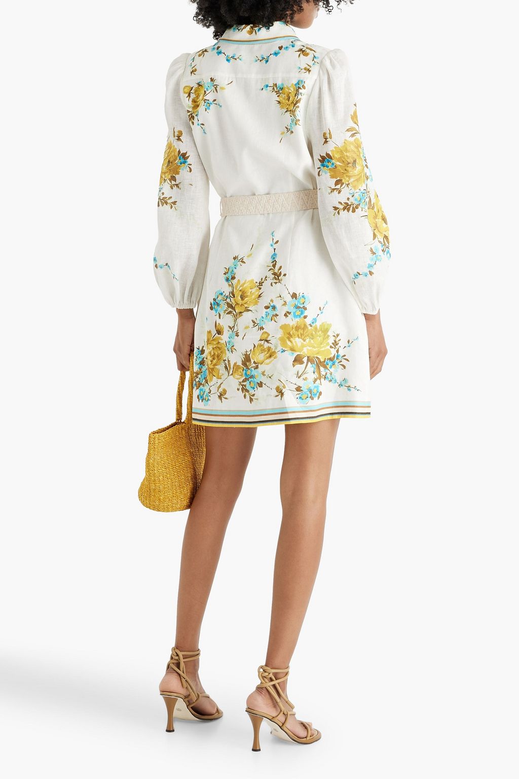 ZIMMERMANN Belted floral-print linen mini shirt dress