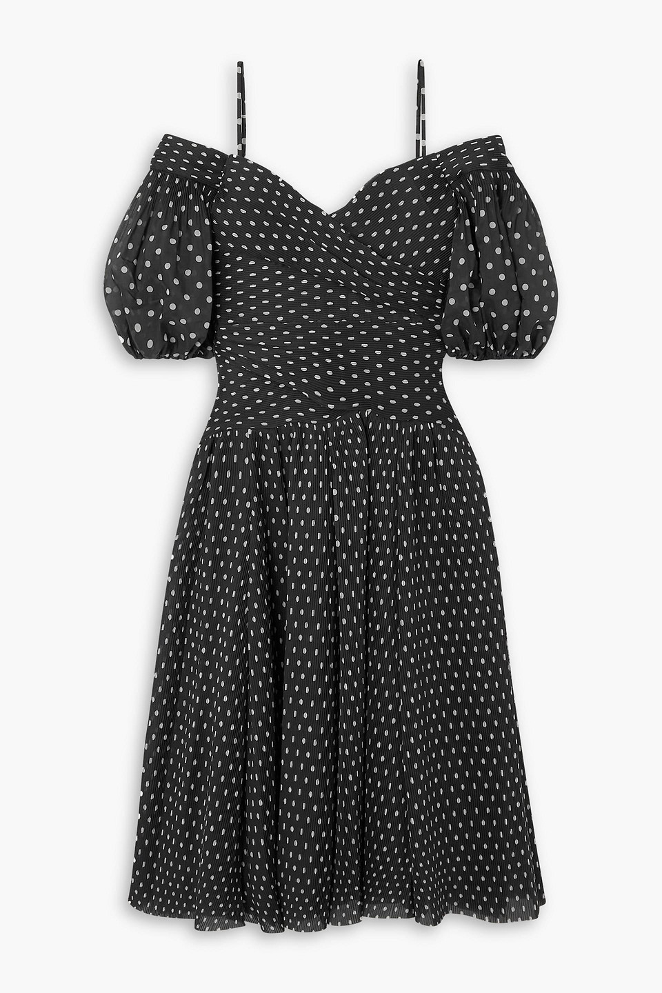 Zimmermann Polka-dot Plissé-chiffon Midi Dress In Schwarz