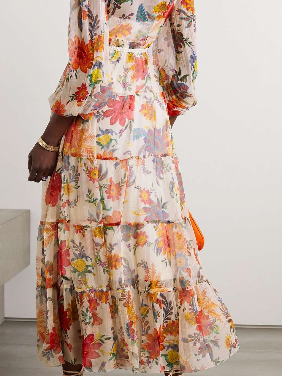 tiered floral-print silk-crepon maxi dress